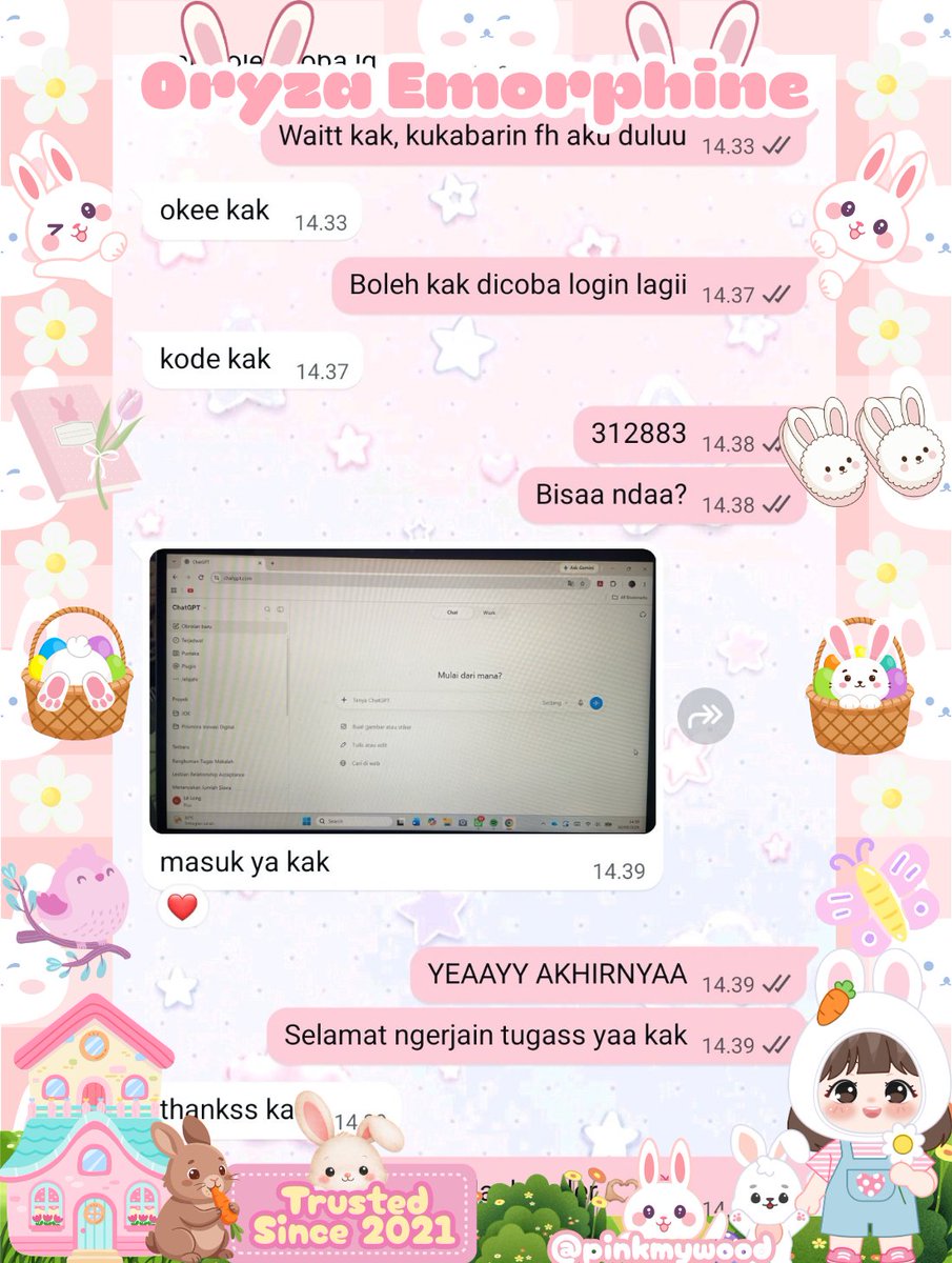 pinkmywood's tweet photo. another testi gpt+ 5u sebulan, bisa otp berulang kali sampai bisaa login yaaa 🥹🩷 https://t.co/Q8FDABwGb2