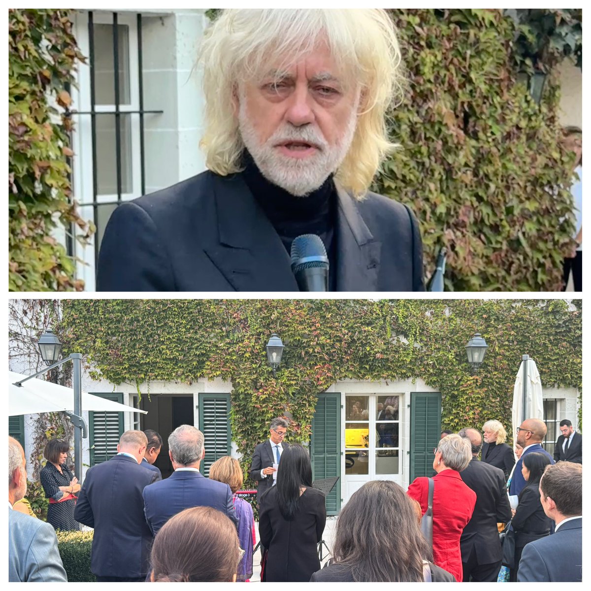 EU_UNGeneva's tweet photo. "Empathy is the glue of humanity" - Bob Geldof at last night's launch of the Human Rights Music Festival, hosted at the EU Residence. Quoting Victor Hugo, EU Amb @MCervoneEU underlined: "Music expresses that which cannot be said and on which it is impossible to be silent." 🎶 https://t.co/BKMkWr6FEq