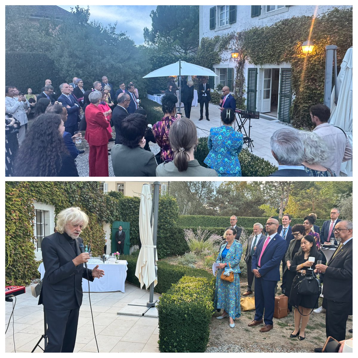 EU_UNGeneva's tweet photo. "Empathy is the glue of humanity" - Bob Geldof at last night's launch of the Human Rights Music Festival, hosted at the EU Residence. Quoting Victor Hugo, EU Amb @MCervoneEU underlined: "Music expresses that which cannot be said and on which it is impossible to be silent." 🎶 https://t.co/BKMkWr6FEq