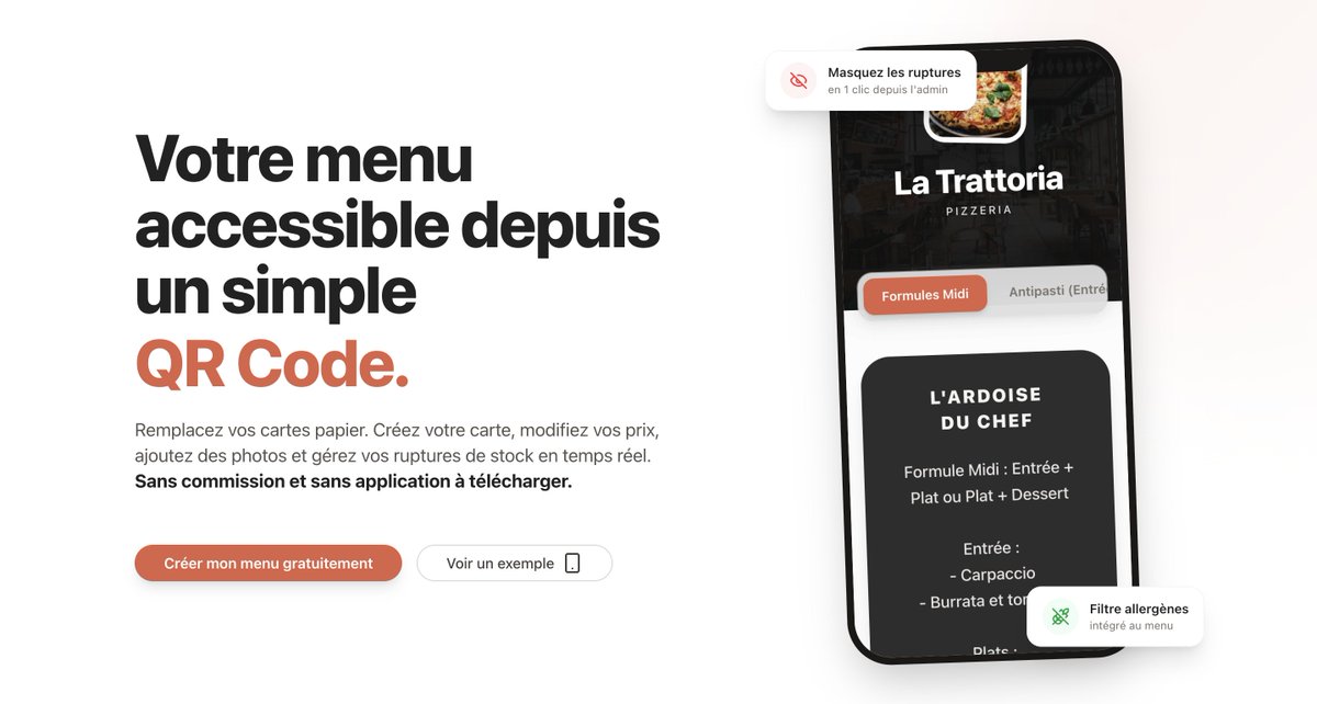 MakeUrMenu_fr's tweet photo. Les clients détestent zoomer sur un menu PDF.  Et les restaurateurs payer 1,5% de commission à Sunday App. 

La solution ? MakeUrMenu. 
Menu simple, fluide et 0€ de commission ✨ Modifiable en 1 clic en plein service

Créez le vôtre en 5 minutes : https://t.co/7cyG4BhXcB  
#Food https://t.co/Zbe2H9jdD5