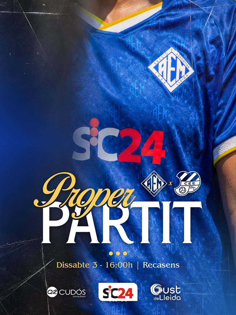 SEAEM_1925's tweet photo. 𝐏𝐑𝐎𝐏𝐄𝐑 𝐏𝐀𝐑𝐓𝐈𝐓

🆚 CE Europa
📅 Dissabte 3
⏰ 16h
🏟️ Recasens https://t.co/j8ZFOHdXlr