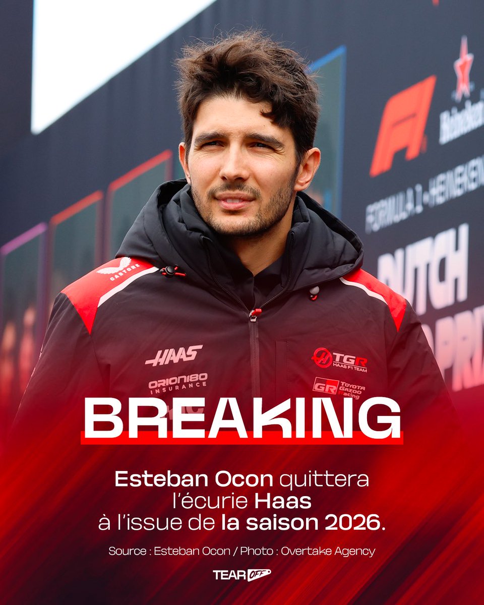 TearOffFR's tweet photo. 🚨 OFFICIEL !

Esteban Ocon annonce qu’il QUITTERA l’écurie Haas à la fin de la saison ! 🚪

Le Français se dit « fier de ses performances dans des circonstances qui n’ont pas toujours été simples » et indique que « ce n’est absolument pas la fin de sa carrière en F1 » ❌

#F1