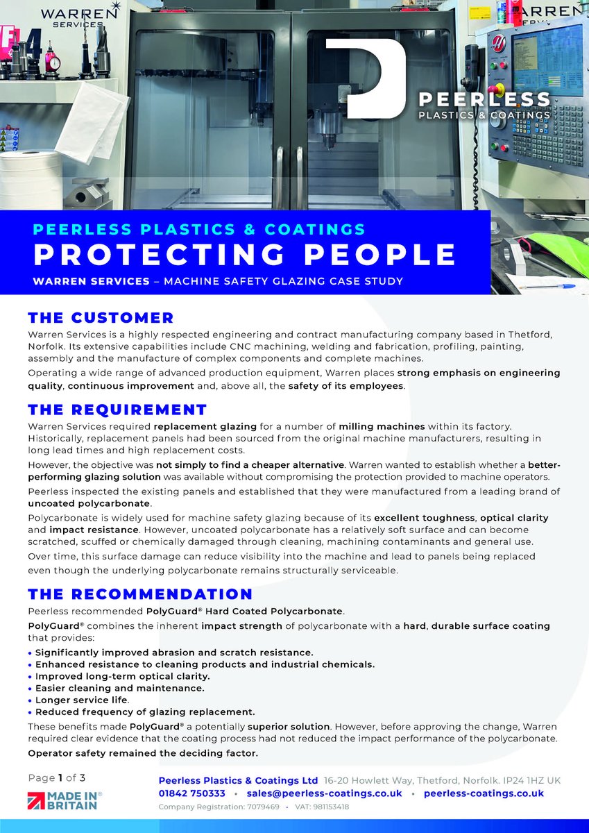 PeerlessPlastic's tweet photo. What happens when machine safety, performance and durability all matter?
You test it. You prove it. And you make the change with confidence.
We’re pleased to share our latest case study, developed in collaboration with @Will Bridgman, MD at Warren Services.
#machineguards https://t.co/R3FGI6Ff4d