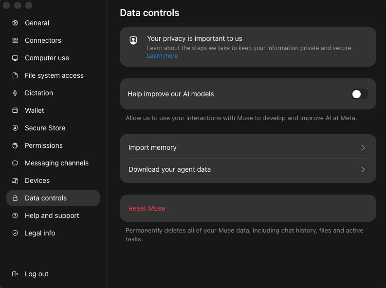 BuiltinMind's tweet photo. Muse App Review:
First and formost no company provides Data controls as accessible as Muse. Mark has learned his lessons about data privacy. https://t.co/QDCUfPVutG