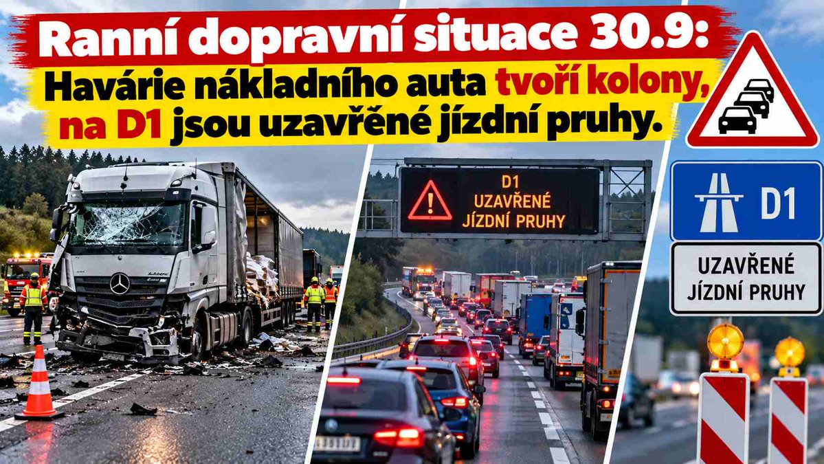 CzHasici's tweet photo. Ranní dopravní situace: Na D7 probíhá vyprošťování nákladního auta, hrozí dopravní kolaps https://t.co/cOCXk3OmOm
🚛⚠️ Ranní dopravní situace: Havárie nákladního auta tvoří kolony, na D1 jsou uzavřené jízdní pruhy 🚧#Policie #IZS #HZS #ZZS #Doprava #Nehody #Kolony #HasičiCZ https://t.co/P4oTJQP7JU