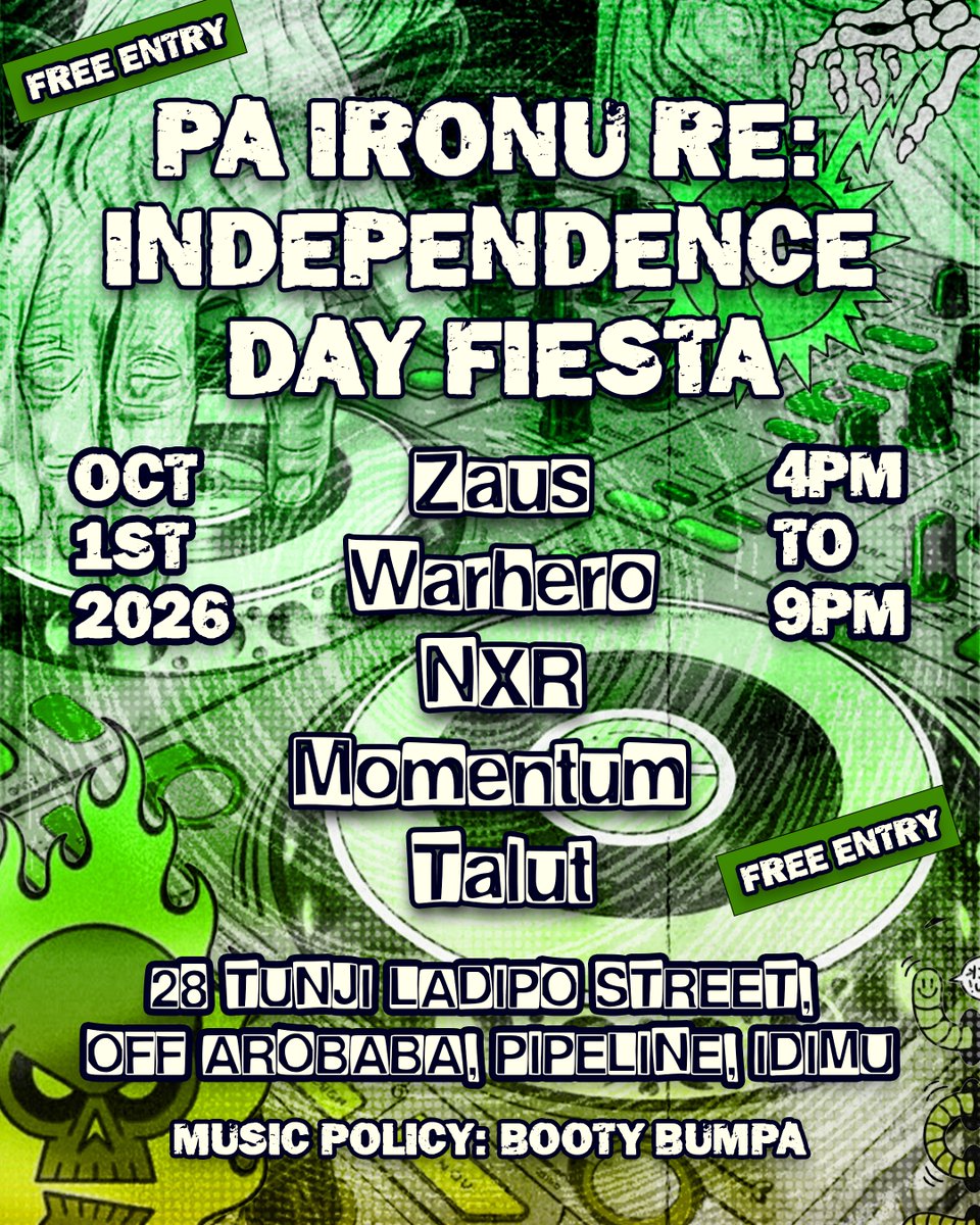 rakafunkmo's tweet photo. Come dance your sorrows away in the Land of the Ipaj.
Oct 1
📍Rooftop, 28 Tunji Ladipo street, Pipeline, Idimu. https://t.co/pmsBtkkD7S