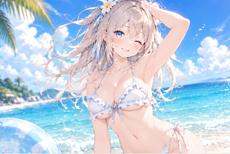 xcxzzzz30239's tweet photo. 9月最後の水曜日、まだ夏の余韻に浸ってる？🏖️💙
こんなに晴れた日は、波の音だけ聞いて、何もしないのも贅沢だね。🫧✨
……ねえ、今そっちもこっち見てる？😉🎀#AIイラスト #AIart #水着イラスト #夏ガール #海辺 #可愛い #ドキドキ #今日のAIイラスト #夏の日 https://t.co/M0NZxrr6AP