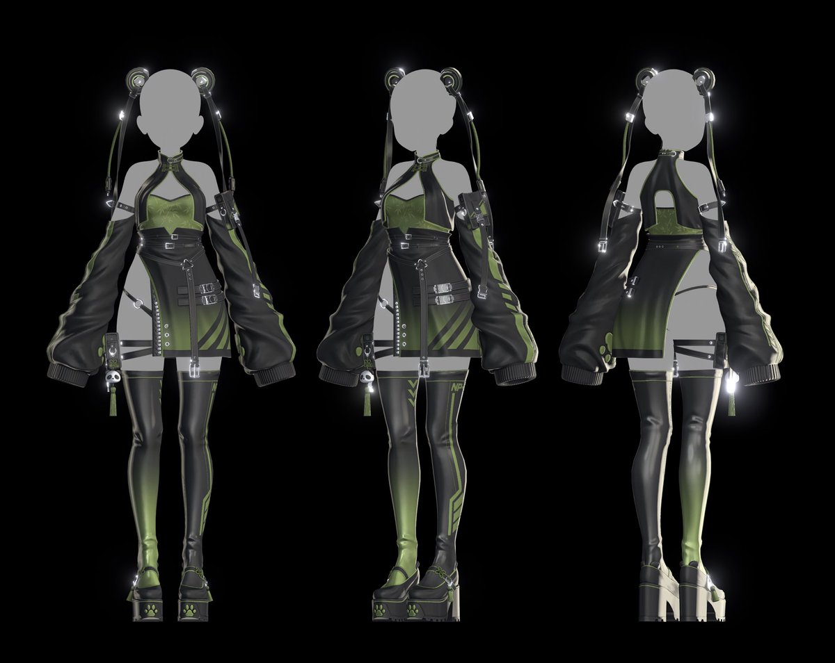 BiTE_vrc's tweet photo. 「NEO Panda」モデル＆テスター募集💚

パンダ×チャイナ×サイバーパンクな新作衣装！
タイトなスカートの自然な揺れにもこだわりました。
発売に向けて、撮影とテストにご協力いただける方を募集します✨

【お願い】
データのお渡しから1週間以内に、本衣装を着用したVRChat内のお写真2枚以上と、簡単な感想・フィードバックをお送りください。
※写真はBOOTHの商品ページに掲載する場合があります。

【応募方法】
① このポストをリポスト
② リプライに「使用アバター名」と「VRChat内で撮影したご自身のアバターのお写真」を添えてご応募ください！

🎁 選ばれた方には発売前の衣装データをお渡しし、発売後にフルパッケージをプレゼント。

明日中に、選ばれた方へDMでご連絡します💌
お気軽にご応募ください〜！
