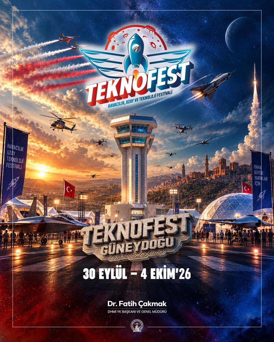 cakmakfatih's tweet photo. Tam bağımsız ve güçlü Türkiye hedefiyle yürütülen Millî Teknoloji Hamlesi’nin en gurur verici buluşması olan TEKNOFEST, bugün kapılarını #Şanlıurfa GAP Havalimanı'nda açıyor!

Havacılıktan uzaya, yapay zekadan otonom sistemlere kadar gençlerimizin ürettiği yerli ve millî teknolojilerle geleceğimize olan inancımızı pekiştiriyoruz.

DHMİ olarak, ülkemizi dünya havacılığının zirvesine taşıma kararlılığımızla ilerlerken, gençlerimizin bu alandaki hayallerinden ve azminden ilham alıyoruz.

#TürkiyeYüzyılı’nı teknolojinin ve üretimin yüzyılı kılma hedefiyle emek veren tüm gençlerimizi ve paydaşları tebrik ediyorum.

#TeknofestGüneydoğu
#TürkiyeHızlanıyor🇹🇷