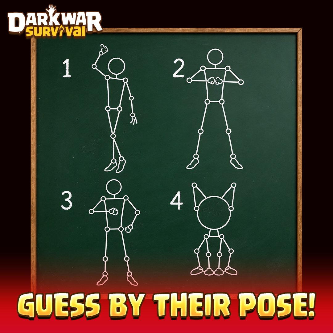 Darkwar_Global's tweet photo. 🕵️ GUESS THE HERO BY THEIR POSES!

Study each pose carefully and see how many you can recognize! 👀

Comment your answers + your Game ID below! 👇

🗓️ Event Deadline: October 6th, 2026, 23:59 (Server Time)

❗Take Note:
Rewards will be sent via in-game mail within 5 business days after the event ends.
The list of 20 lucky Survivors will be announced in the comments section.
Don't miss out! Be part of our Facebook community today! ❣️

===========================
Join us on Discord: https://t.co/fDwolKxyk0
Follow us on Facebook: https://t.co/E2GAuTULo2
#darkwar