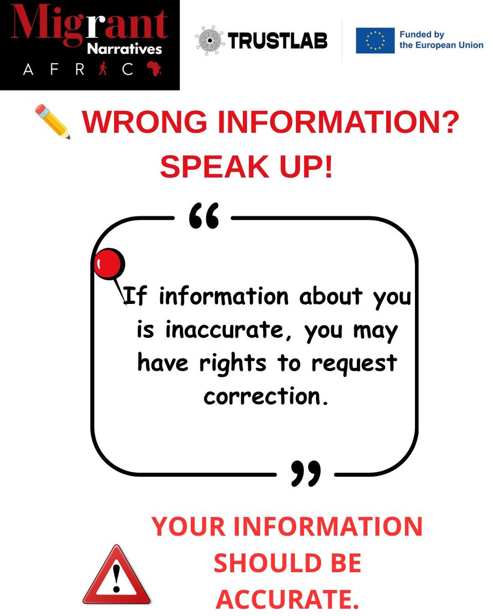 MnarrativesA's tweet photo. Inaccurate data about you ? 
You have the right to request correction.
Your information,your control.
 
#DataPrivacy #TrustLabProject #Beware #KnowYourRights #Goviral https://t.co/iBKwbGNdMM