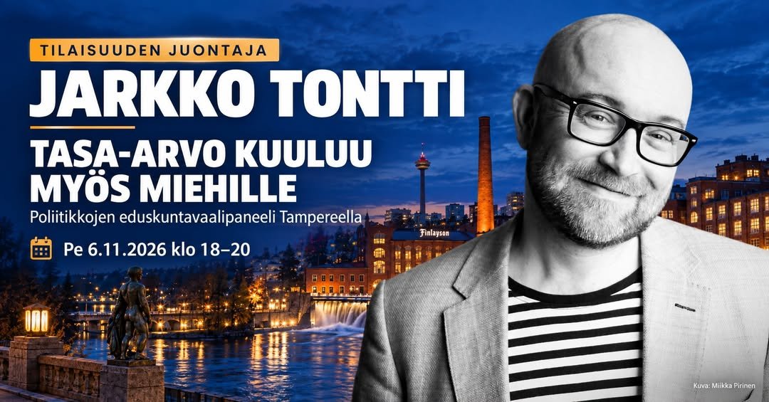 miestentasaarvo's tweet photo. Onhan päivämäärä, kellonaika ja lokaatio merkitty jo kalenteriin?
@miestentasaarvo järjestää tilaisuuden "TASA-ARVO KUULUU MYÖS MIEHILLE - Poliitikkojen eduskuntavaalipaneeli Tampereella".
https://t.co/75tNiOOKCm
#Tampere #paneeli #miestentasaarvoiltatampereella #tasaarvo https://t.co/9tjiumc6fH