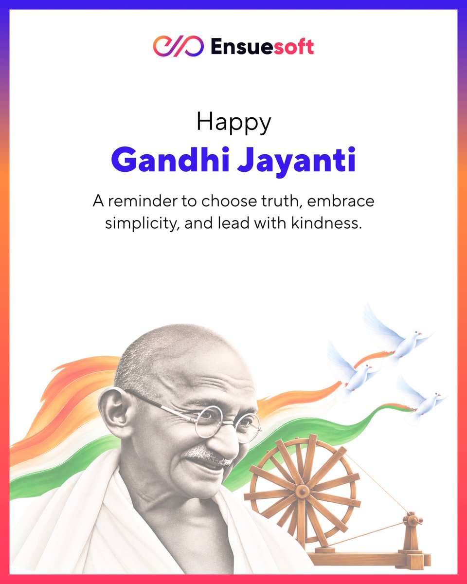 ensuesoft's tweet photo. Remembering Bapu, whose greatest strength was the power of truth, peace, and compassion. May we carry his values in our hearts and let them guide the way we live, work, and treat one another.
Happy Gandhi Jayanti!
#ensuesoft #GandhiJayanti #MahatmaGandhi https://t.co/Xi0mPkBoKS