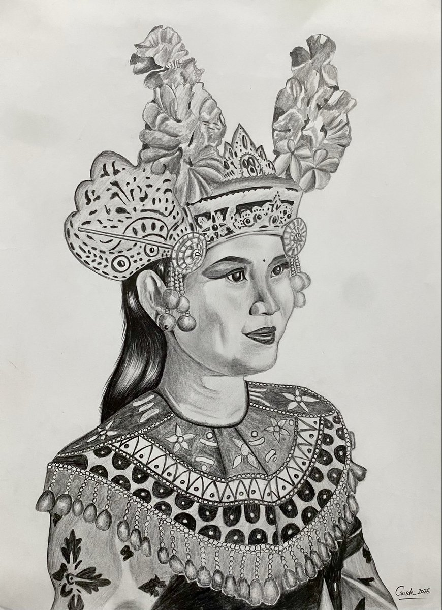 Gussdhe17's tweet photo. Artist: Gusde
Title: Beauty of Tari Condong
Year: 2026
Media: Pencil on paper
Size: A3
Description: A beautiful Balinese dancer performing the Condong dance.
#gusde #art #artwork #balinese #condongdance https://t.co/SltsKMqEQp