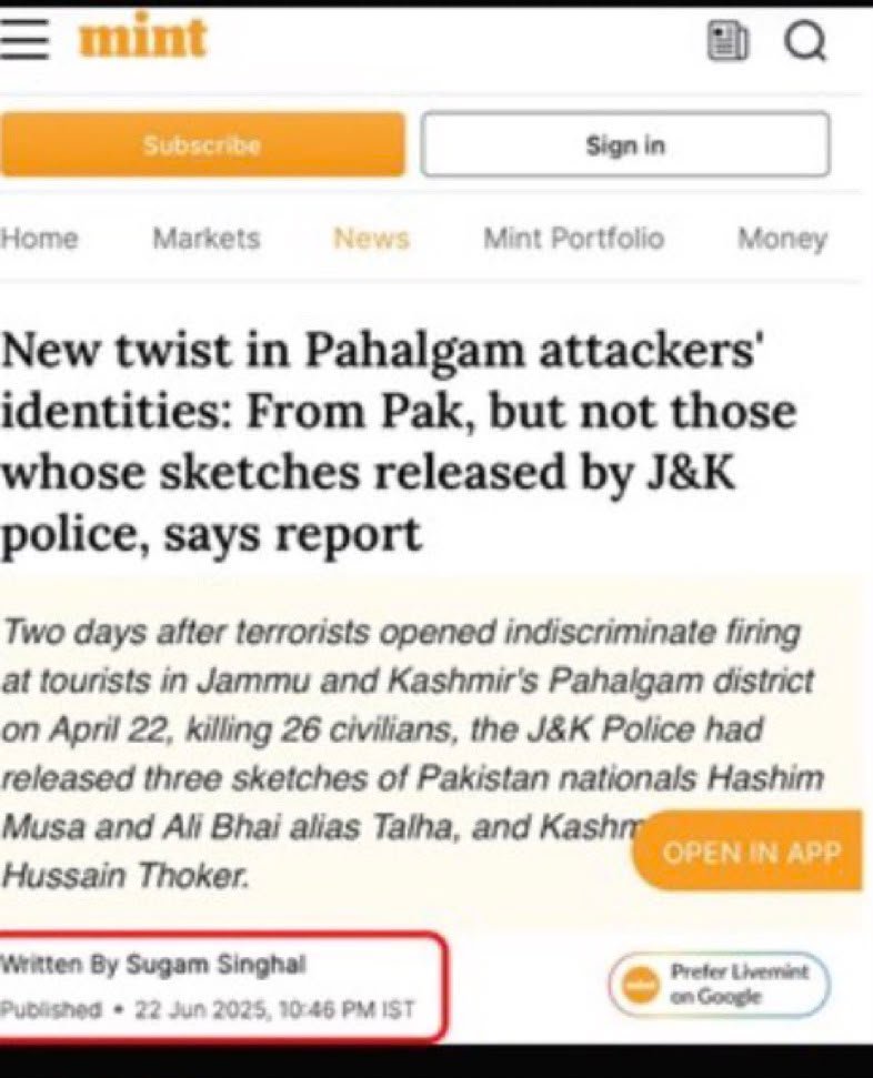 Munnashastee's tweet photo. Bollywood needs better scriptwriters. 😂

First, questions over whether the Pahalgam sketches matched the actual attackers. Then came the July 2025 “eliminated” story. Now, in September 2026, another killing is being linked to the same attack?

At least keep the plot consistent. https://t.co/injZA1q1Hy
