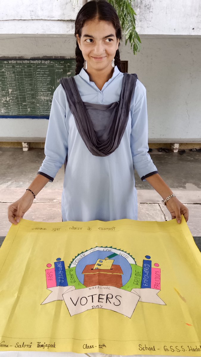 SubhashvermaRES's tweet photo. 👉हमारे स्कूल GSSS हाड़ोता (जयपुर ) के ELC क्लब के प्रतिभावान विद्यार्थियों ने अपनी रचनात्मकता से मतदाता जागरूकता का  सन्देश दिया। मतदान केवल अधिकार नहीं, राष्ट्र निर्माण में हमारा परम कर्तव्य है।
​@ECISVEEP @CeoRajasthan #ELCActivity #EveryVoteCounts #YoungVoters
#ELC https://t.co/1o2eCjcQoC
