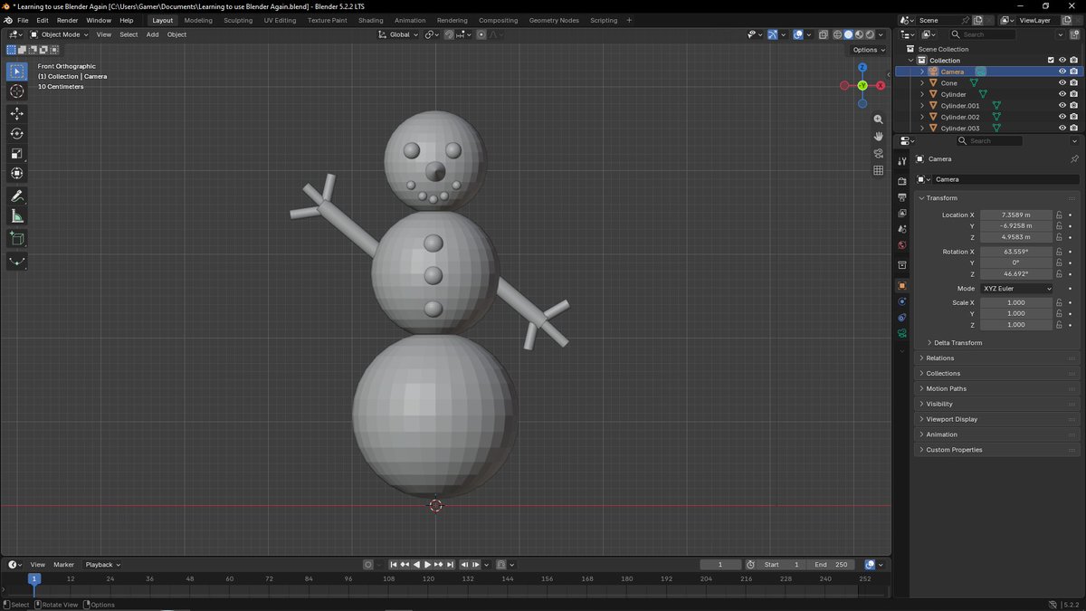 LewdSheepish's tweet photo. I have made a (very rough and simple) snowman in Blender! :3

It's not much at the moment, but hey, it's a step for eventually making my own 3D sheep model one day, so I am proud of it and the progress! :D <3 https://t.co/oLNqoC998w