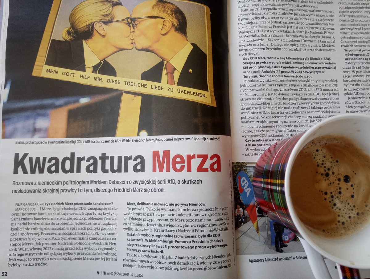 FGanczak's tweet photo. 🎓 W najbliższych latach nie będzie rządu federalnego z udziałem #AfD – prognozuje prof. Marc Debus, politolog z uniwersytetu w Mannheim.

🗞️ Nasza rozmowa do poczytania na łamach najnowszego wydania tygodnika @Polityka_pl. https://t.co/aMwDE8NnJR