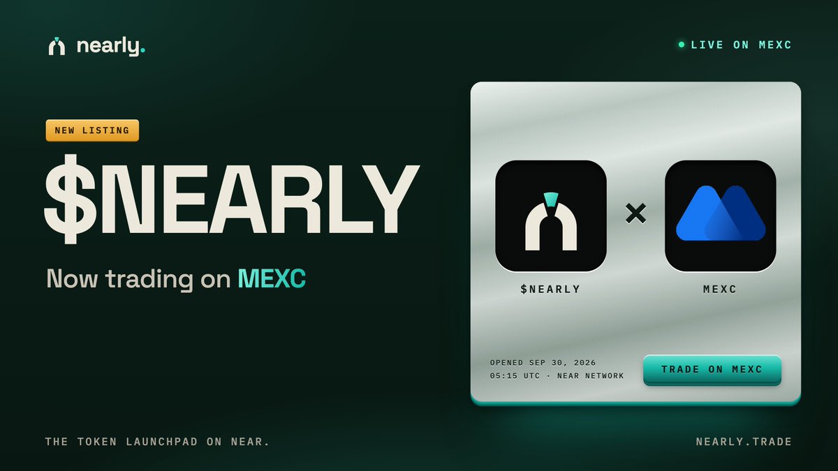 nearlytrade's tweet photo. We are pleased to announce that $NEARLY is now listed on @MEXC. 
Thank you to the MEXC team for their support. https://t.co/g03M6ImhcK