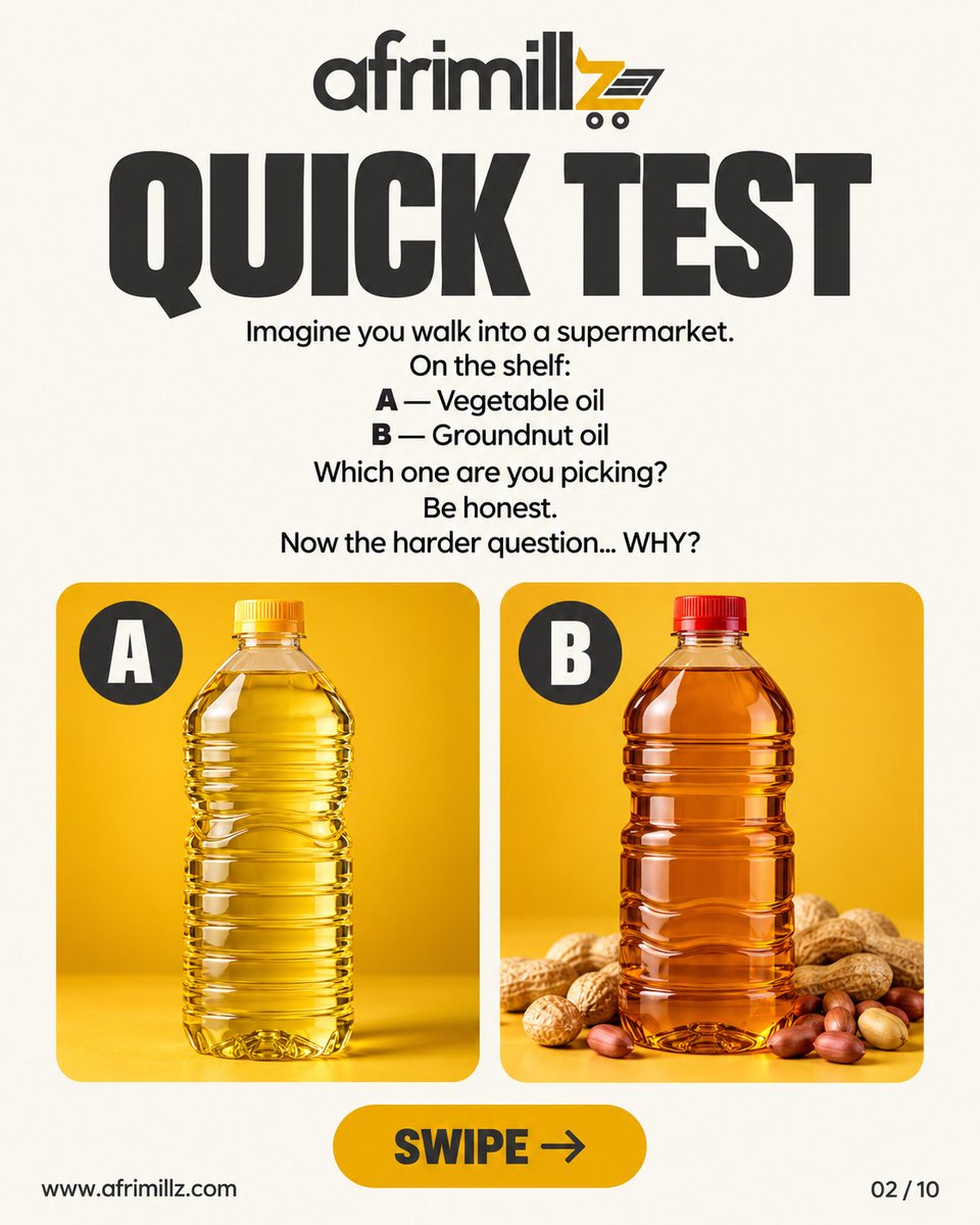afrimillz's tweet photo. Be honest… did you choose your cooking oil, or inherit your mum’s shopping list? 😂👀

Price? Taste? Availability? Or “na the one we always use”?

Swipe through before you answer. There’s a plot twist waiting. 🥜🛒 https://t.co/9exguKk67P
