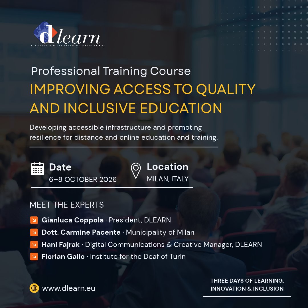 dlearneu's tweet photo. Building more inclusive, accessible and resilient learning environments starts with the right knowledge and tools
GIANLUCA COPPOLA
Dott. Carmine Pacente 
Hani Fajrak 
Florian Gallo 

#InclusiveEducation #DigitalLearning #Accessibility #Education #Learning #ErasmusPlus #Milan https://t.co/jPBHfgqU7P