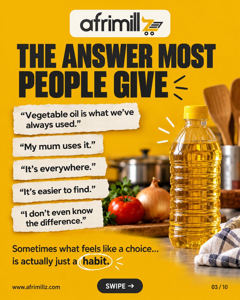 afrimillz's tweet photo. Be honest… did you choose your cooking oil, or inherit your mum’s shopping list? 😂👀

Price? Taste? Availability? Or “na the one we always use”?

Swipe through before you answer. There’s a plot twist waiting. 🥜🛒 https://t.co/9exguKk67P
