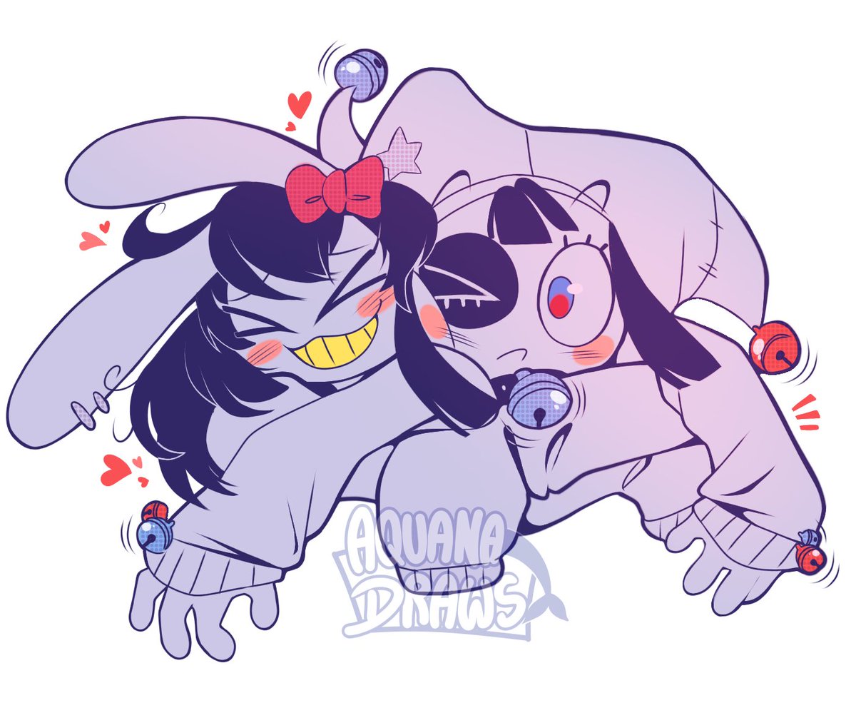 AquanaDraws's tweet photo. A quick sketch that I tweaked a little! In my HC, Transfem Jax is super clingy and cuddly. Also Pomni wears most of these jingling bells on her body because they have a calming effect on Jax and remind her in doubts she's still there, even when she can't see her <3
#funnybunny https://t.co/nD9KNAH3cp