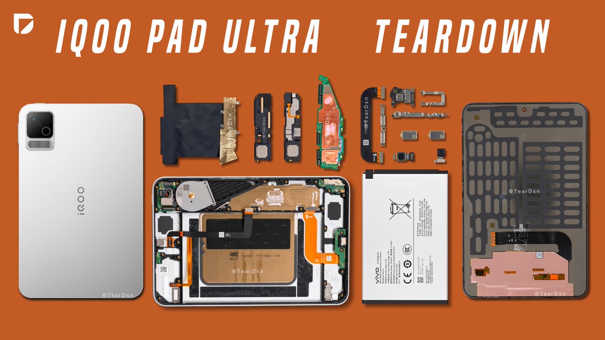 Techtaclee's tweet photo. New Video: iQOO Pad Ultra TEARDOWN (Disassembly) - See What's Inside this Mini Gaming Tablet!
.
Video Link: https://t.co/4q1iZH0TaP
.
#iQOOPadUltra #Teardown #TearDxn #iQOO #iQOO16 https://t.co/dLOkhAYOO7