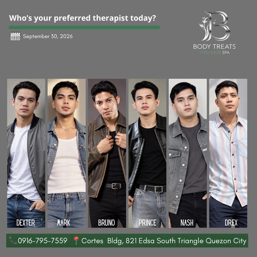 bodytreatsQC's tweet photo. YOUR THERAPIST, YOUR CHOICE. 👀💆‍♂️

Different styles, different vibes—choose the therapist who feels right for you. ✨
Pick your favorite and book your next relaxing session. 💚

For details and reservations:
SMS/Viber: 09167957559
Telegram: @Bodytreats
X (Twitter): @bodytreatsQC
Facebook: Body Treats Wellness Spa

#BodyTreatsWellnessSpa #TherapistChoices #BookYourMassage
