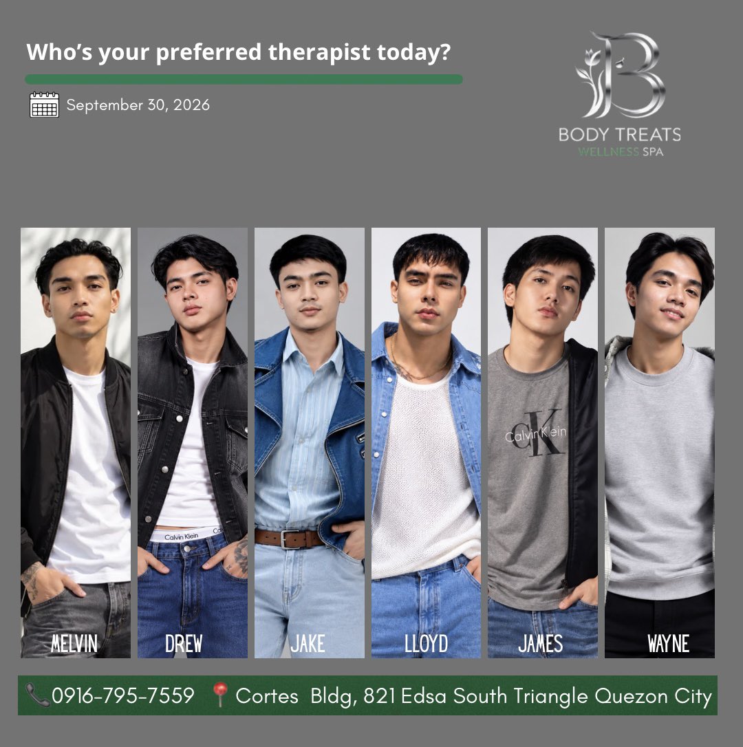 bodytreatsQC's tweet photo. YOUR THERAPIST, YOUR CHOICE. 👀💆‍♂️

Different styles, different vibes—choose the therapist who feels right for you. ✨
Pick your favorite and book your next relaxing session. 💚

For details and reservations:
SMS/Viber: 09167957559
Telegram: @Bodytreats
X (Twitter): @bodytreatsQC
Facebook: Body Treats Wellness Spa

#BodyTreatsWellnessSpa #TherapistChoices #BookYourMassage