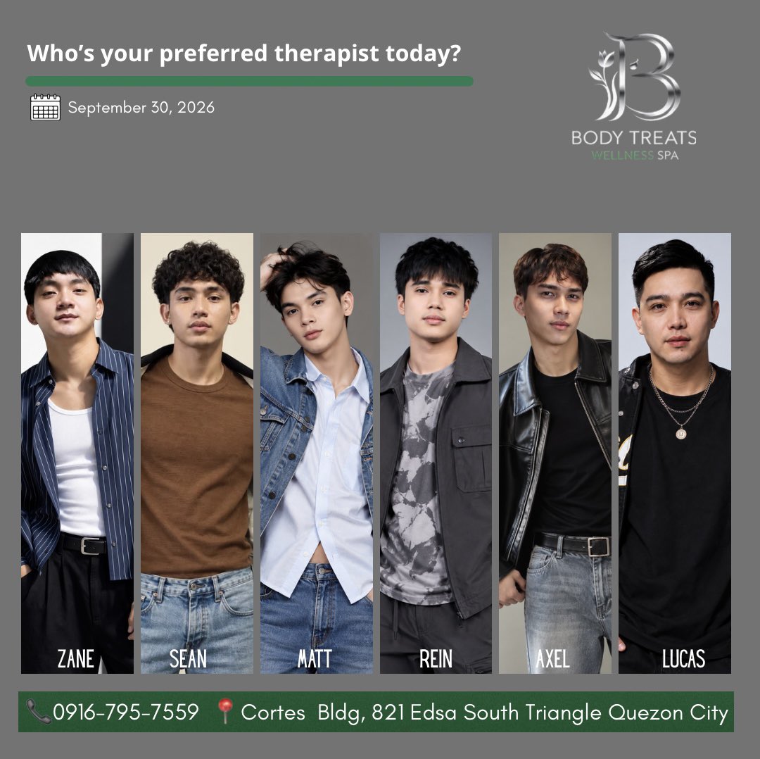 bodytreatsQC's tweet photo. YOUR THERAPIST, YOUR CHOICE. 👀💆‍♂️

Different styles, different vibes—choose the therapist who feels right for you. ✨
Pick your favorite and book your next relaxing session. 💚

For details and reservations:
SMS/Viber: 09167957559
Telegram: @Bodytreats
X (Twitter): @bodytreatsQC
Facebook: Body Treats Wellness Spa

#BodyTreatsWellnessSpa #TherapistChoices #BookYourMassage