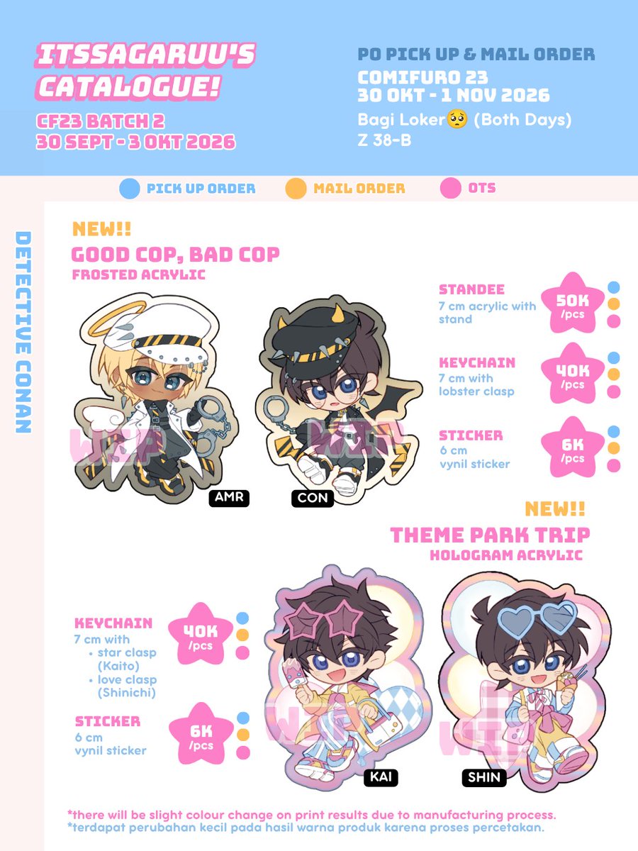 itssagaruu's tweet photo. [💖&amp;🔁 are very appreciated!]

✨Itssagaruu #CF23 BATCH 2 Pre Order Catalogue✨

🛒: Bagi Loker 🥺 Z38-B (Both Days)
📅: 30 September - 3 Oktober 2026
💸: Pick up &amp; Mail order
🔗Link at the end!
✨ : Detective Conan, SVSSS, Wind Breaker

(1/4)

#CF23catalogue #comifuro23 #dcmk https://t.co/gqFEcDO5C6