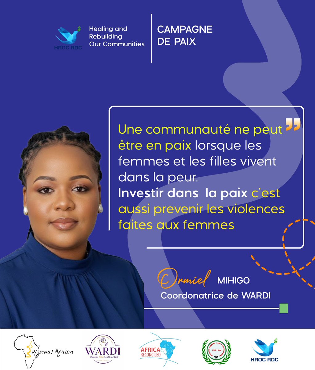 VLukangila's tweet photo. La paix véritable s’écrit avec la sécurité et la dignité des femmes et des filles.
Ensemble, faisons de nos communautés des espaces sûrs, justes et inclusifs.

#peacecompaign2026
#traumahealing
#peacebuilding
@healingdrc
@WARDI 
@VijanAfrica https://t.co/LoCkWj2Mg6