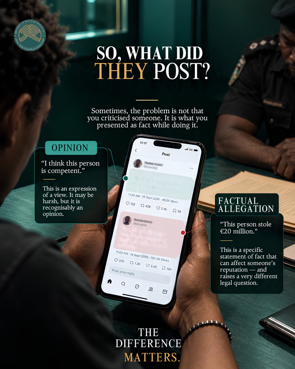 Neoteric_LP's tweet photo. Not everything you say online is automatically protected as “just an opinion.”

Depending on what is said, how it is presented, and who it concerns, a post can raise legal issues.

#socialmedia 
#legal 
#legalinformation https://t.co/zoUA7Q6NkF