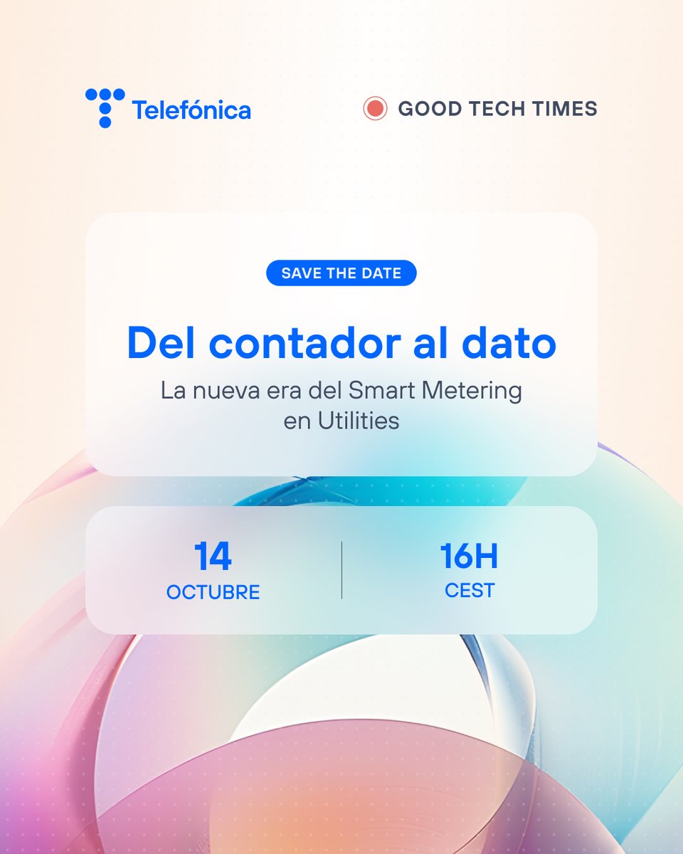 TelefonicaTech's tweet photo. 📅 ¡El próximo 14 de octubre te esperamos en un nuevo #GoodTechTimes junto a nuestro partner @ampliaiiot!

Hablaremos de cómo el IoT y la conectividad están transformando el papel del dato en las utilities de agua y gas.

🎟️🔗 https://t.co/6SOfnNw2Om

#PartnersWithTech 🤝 https://t.co/MUjjP5rcbs