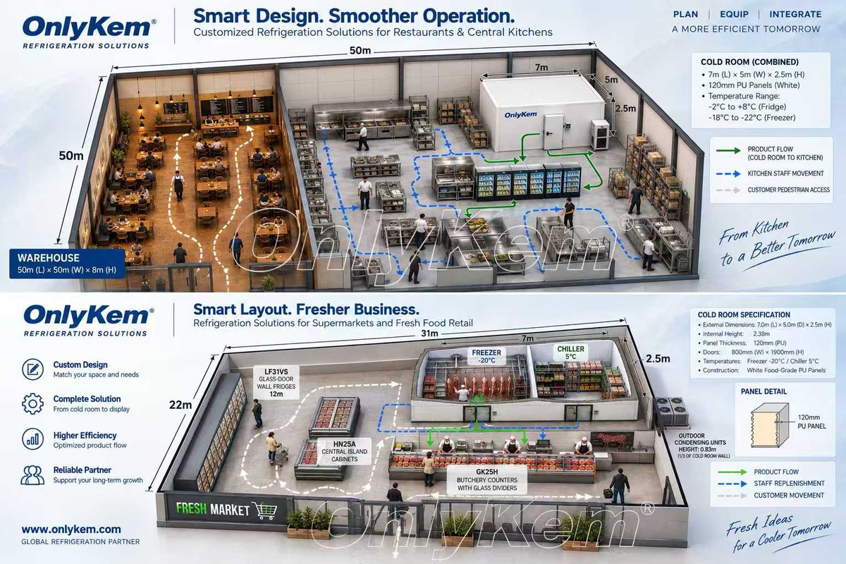 OnlyKemTech's tweet photo. Great refrigeration starts with great design.

At OnlyKem, we don't just sell cold rooms — we design your entire refrigeration solution around your business: layout, equipment, product flow, energy savings.

Your space. Your operation. Our customized solution.
 #ColdRoom https://t.co/X4L4lI4eE9