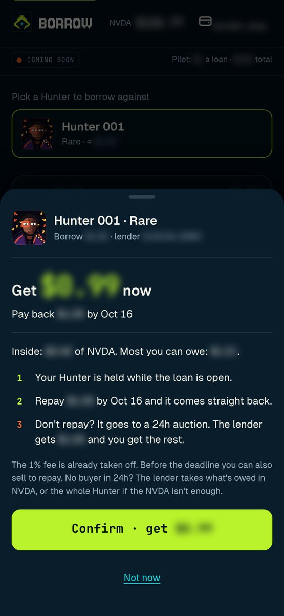 Proof_Hunter's tweet photo. Bloom is coming soon 🌸

Borrow against your Hunter NFT without selling it.

• See what's inside your Hunter NFT and how much it can borrow
• Get USDG now. Repay on time and your Hunter NFT comes straight back
• Take a lender's offer, or ask for your own terms

https://t.co/DPsFUu0yXh