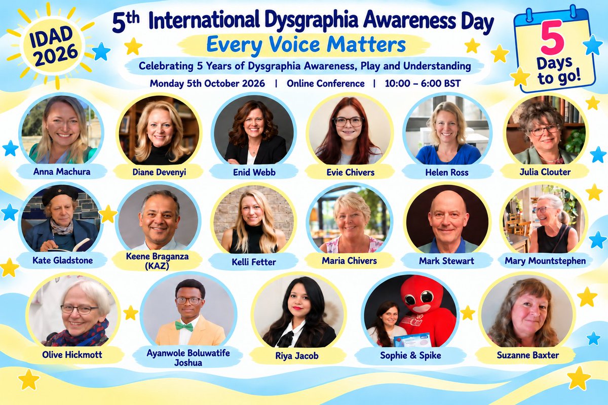 MariaChivers's tweet photo. FREE Tickets - Eventbrite: https://t.co/ALrK6pNAeq
Join us on Monday 5th October for our 5th International Dysgraphia Awareness Day!
#IDAD2026 #Dysgraphia #DysgraphiaAwareness #Neurodiversity #SEND #Handwriting #Inclusion #EveryVoiceMatters #WritingDifficulties #Dyslexia https://t.co/aa7ycEhCkV