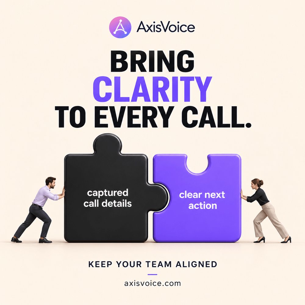 AxisVoiceAI's tweet photo. Bring clarity to every call.

Capture the details, define the next action, and keep your team aligned. https://t.co/IzFAY9V0yk