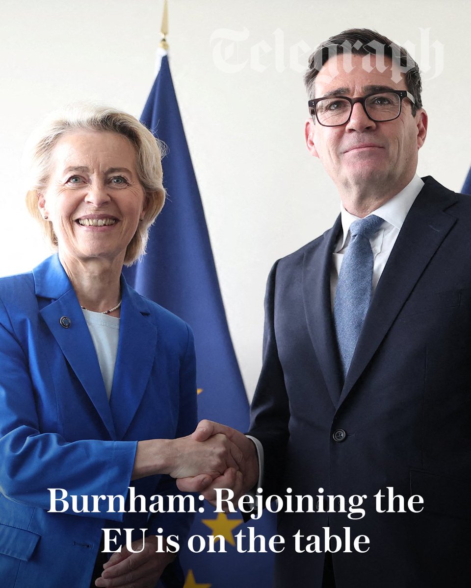 Telegraph's tweet photo. Andy Burnham said he could go “all the way” and undo Brexit after using his Labour conference speech to promise to set out a number of options for the future of UK-EU ties.

Follow our live coverage of the final day of Labour conference ⬇️
https://t.co/oeDcNHIyr3 https://t.co/ZRtaGGhelm