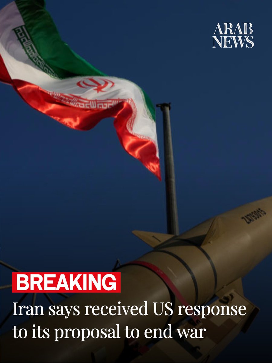 arabnews's tweet photo. 🔴 BREAKING: Iran says received US response to its proposal to end war https://t.co/Il7QsmLt9i https://t.co/7PQv04J9rQ
