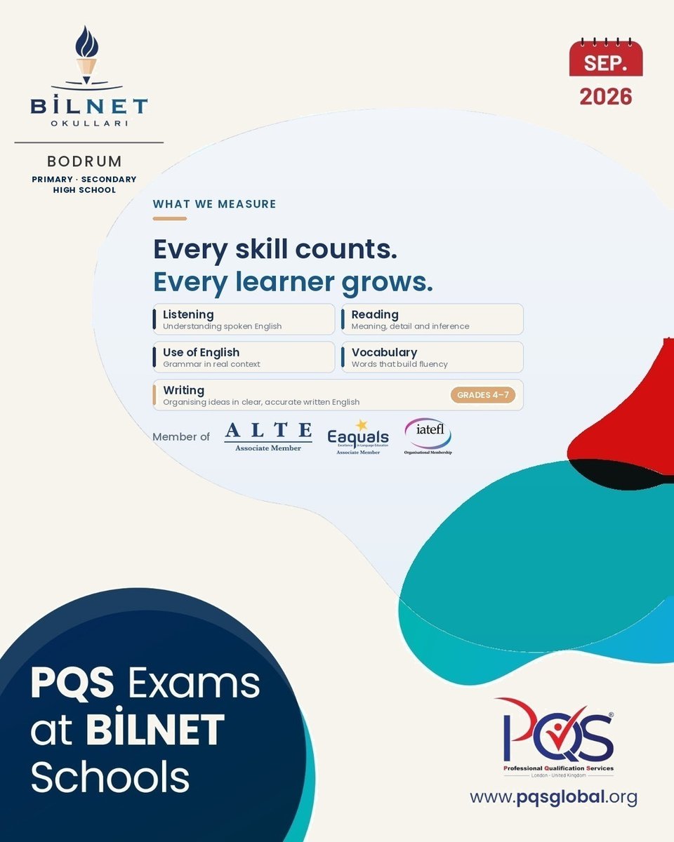 Fatihceylan1111's tweet photo. Bilnet Okulları High School Group has made its choice: PQS Global. 🎯

This year, Bilnet's high school campuses across Türkiye begin working with PQS — and for their online English exams, they chose us.

Not by chance. A school group of this scale doesn't experiment with how its students' English is measured. It chooses a standard it can trust.

CEFR-aligned. Delivered online. Secure, standardised and reported down to every single learner — the same standard PQS Global holds in 50+ countries.

Welcome, @Bilnet Okulları. The standard is set. 🤝

#PQSGlobal #BilnetOkulları #Türkiye #CEFR #OnlineAssessment #EnglishAssessment #HighSchool #EdTech #ELT