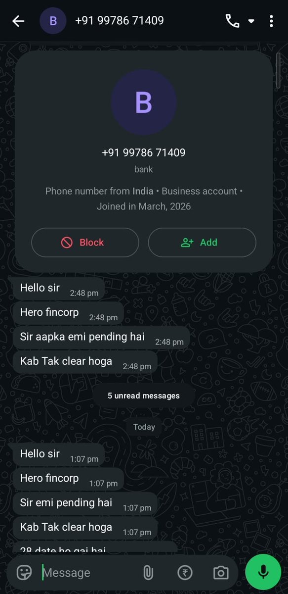 roncool123d's tweet photo. @HeroFinCorpLtd @RBI your agents are visiting my home daily and harassing me. This repeated home visit is causing serious distress to me Please stop this harassment immediately and I request urgent intervention and a written resolution.
8200053199 firojbhai https://t.co/DLqA5dIJDY