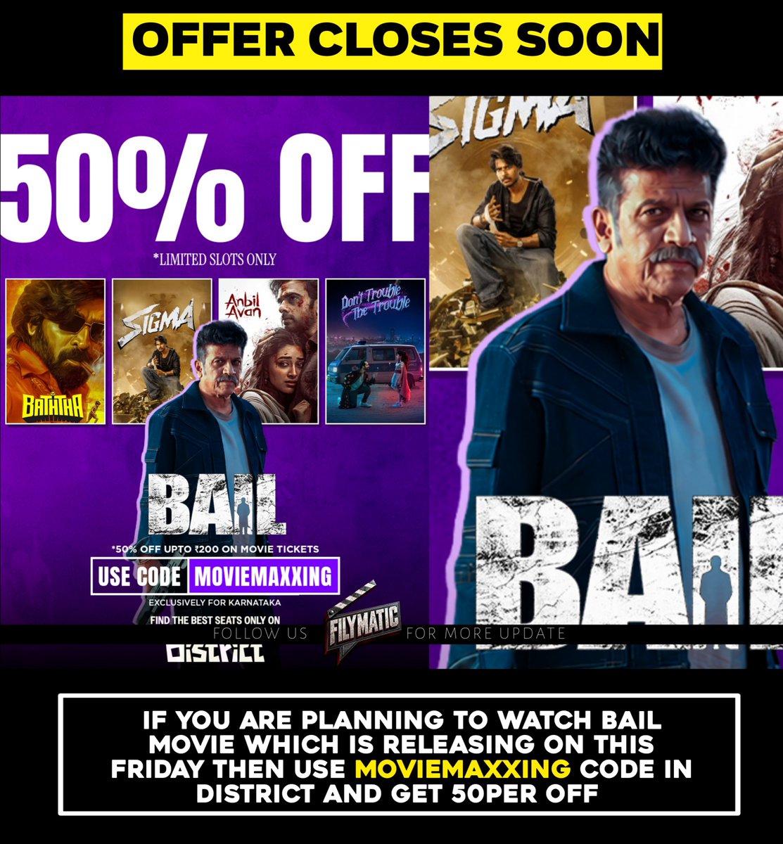 Filymatic's tweet photo. #Bail - From This Friday 
Use District Code to get 50per off 

@District_SS https://t.co/wCwY45FgFM