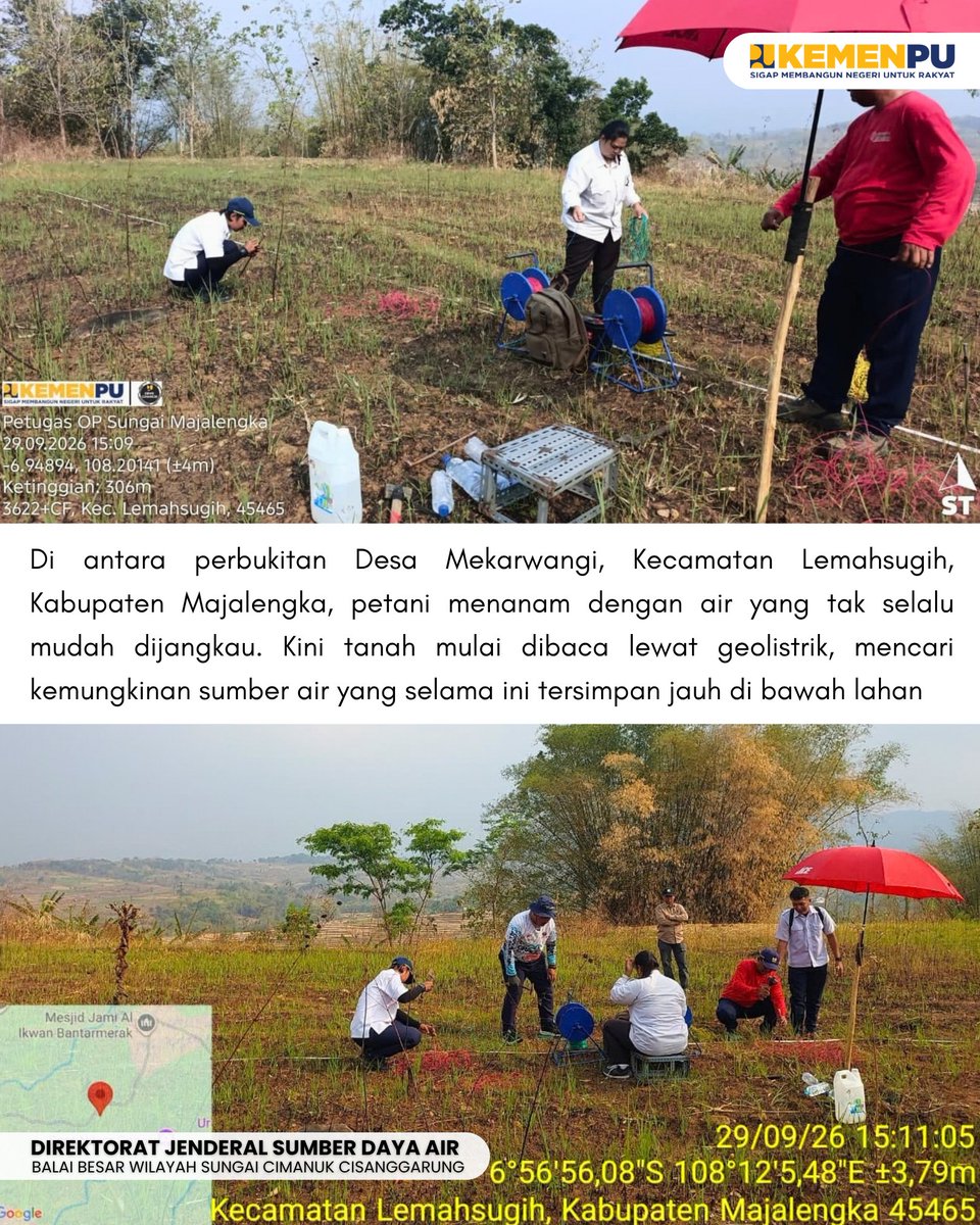 BBWSCimanuk's tweet photo. Di perbukitan Desa Mekarwangi, Kecamatan Lemahsugih, Kabupaten Majalengka, air untuk sawah tidak selalu mudah didapat. Kali ini pencariannya mengarah ke bawah tanah..
#sigapmembangunnegeriuntukrakyat
#mengelolaairuntuknegeri
#bersamamenjagaair
#jagaketersediaanair
#bbwscimancis https://t.co/zpnZF7ZWXZ