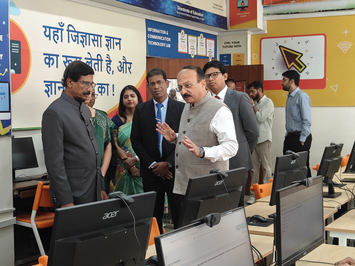 cmshrisn's tweet photo. Education Minister Sh. Aashish Sood and Director of Education Ms. Ankita Anand (IAS), CM Shri School, Sarojini Nagar recently hosted a delegation from Sri Lanka to showcase technological advancements and modern infrastructure integrated into Delhi's educational framework. https://t.co/CbzuiHKiPc
