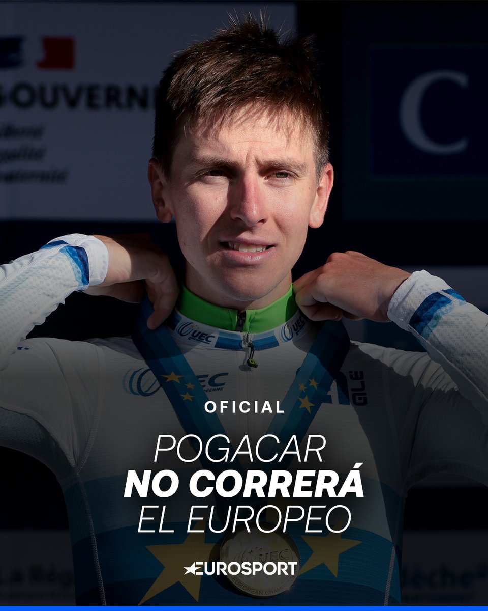 Eurosport_ES's tweet photo. 🚨 OFICIAL | Pogacar no participará en el Europeo

❌ La Federación Eslovena ha anunciado su lista definitiva, en la que no figura el actual campeón

◾ Primož Roglič (CRI), Jan Tratnik (CRI), Jakob Omrzel, Gal Glivar, Matevž Govekar, Luka Mezgec, Matej Mohorič, Domen Novak, los representantes. #EuroRoad26