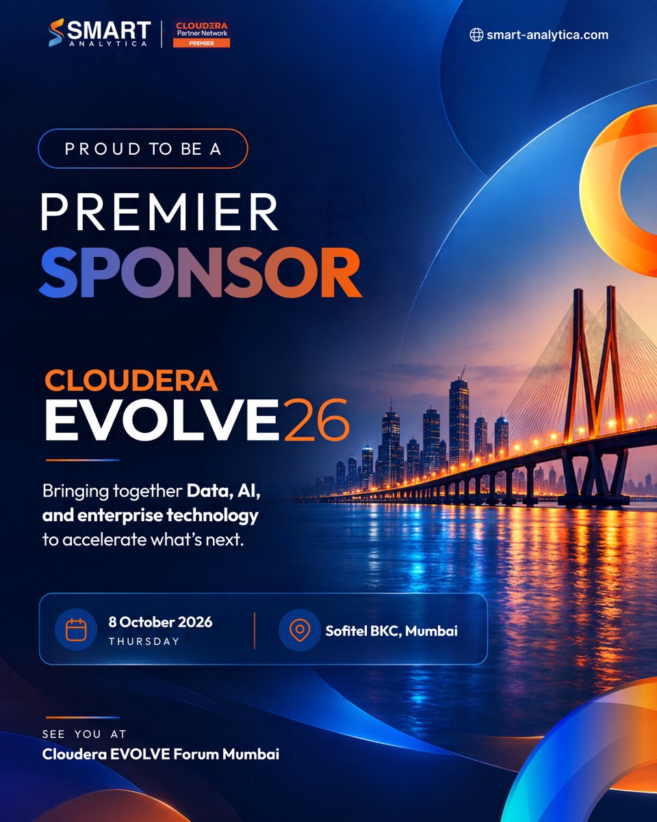 smart_analytica's tweet photo. Proud to be a Premier Sponsor of EVOLVE Forum Mumbai 2026.

Join us on 8 October at Sofitel BKC, Mumbai for conversations around Data, AI, and enterprise technology.

See you at EVOLVE Forum Mumbai.

#EVOLVEForum #SmartAnalytica #DataAndAI #EnterpriseAI https://t.co/1y6PT5NpCE
