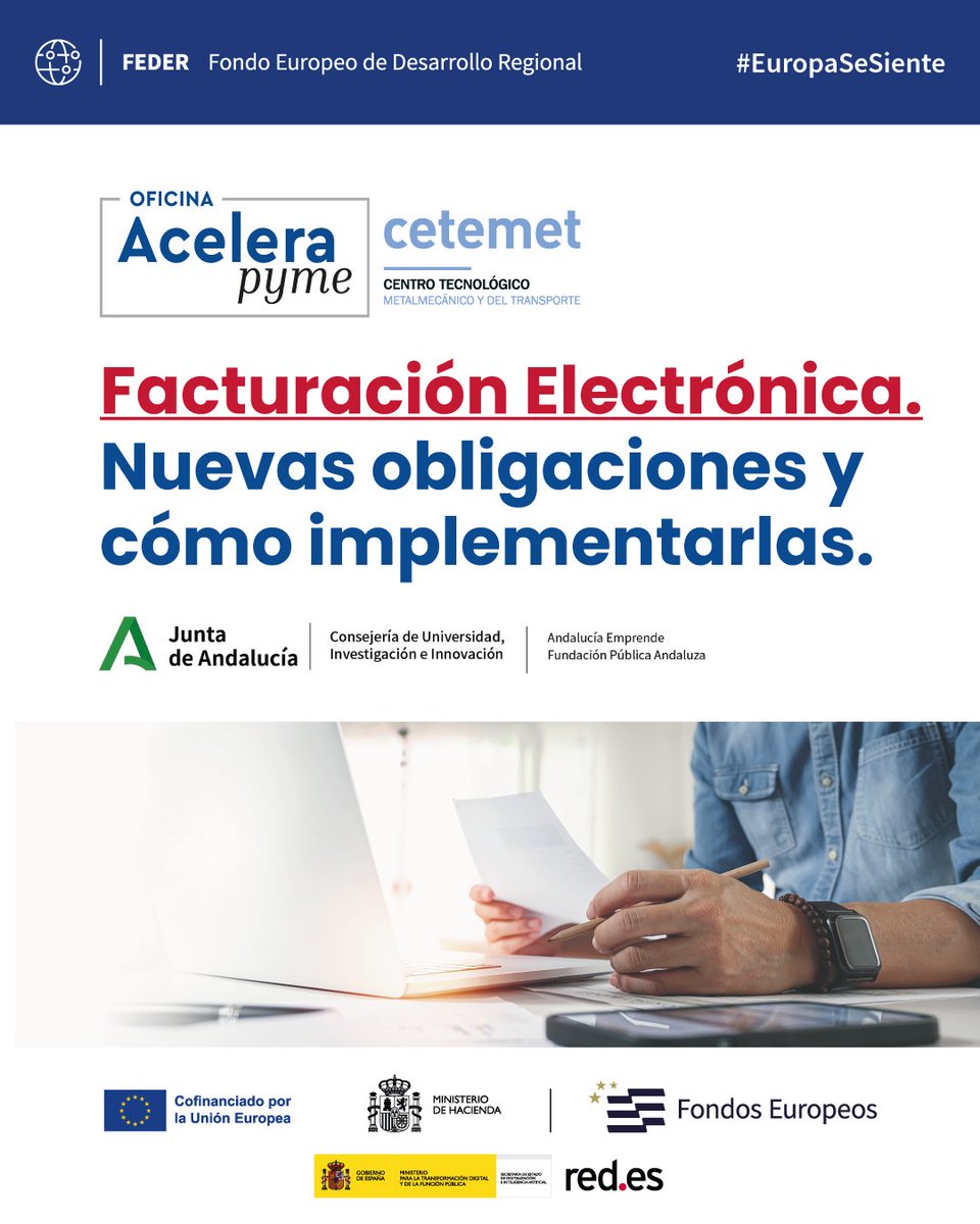 cetemet's tweet photo. El 7/10, nuestra oficina @Acelerapyme Sevilla celebra en Alcalá de Guadaíra una jornada sobre facturación electrónica, nuevas obligaciones y su aplicación práctica, con Teamwork Solutions.
🕙 10:00 h
📍 CADE Alcalá de Guadaíra
👉 Inscripción: https://t.co/3VapDm0xuL
#CETEMET https://t.co/2Mv3AFUSYY