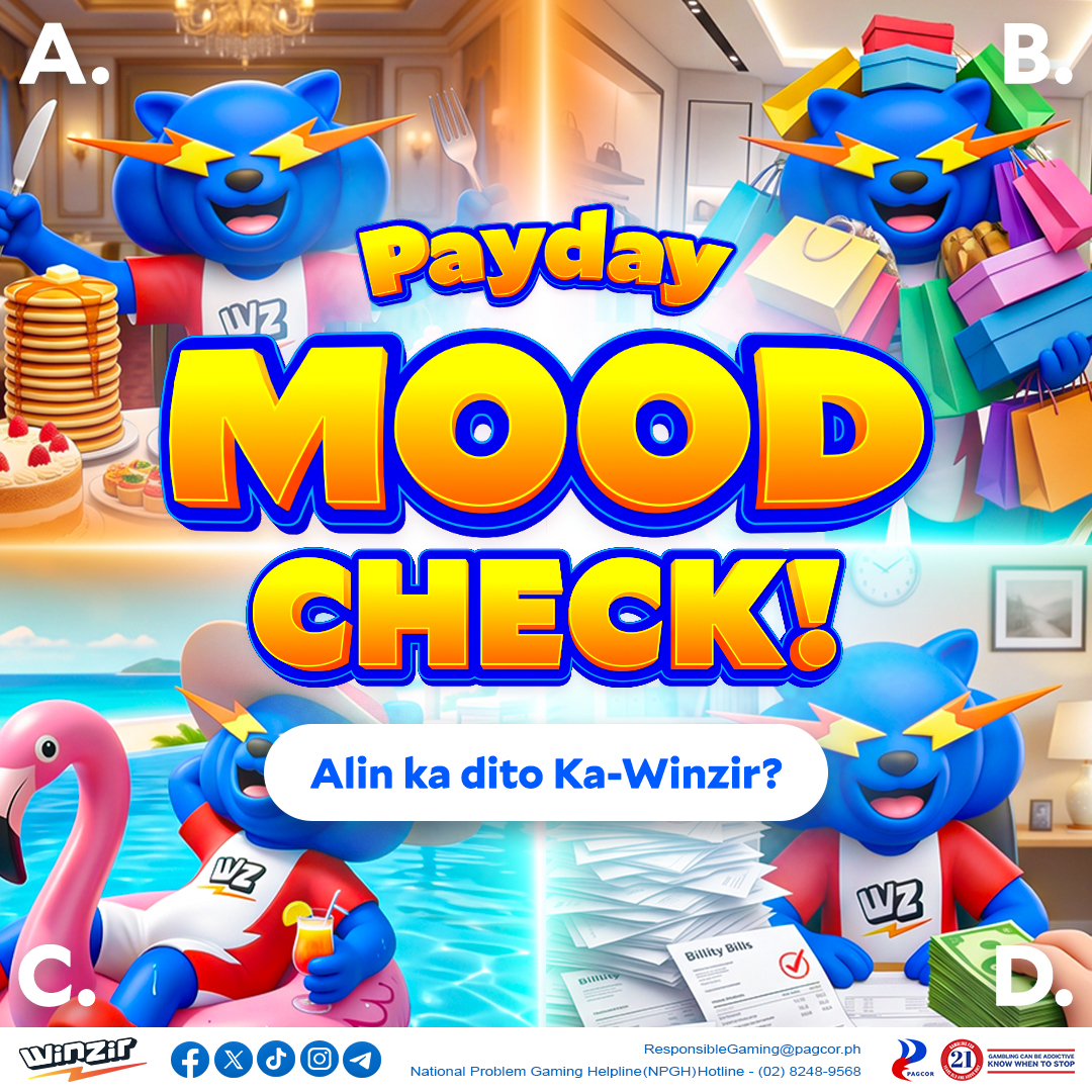 winzirgaming_ph's tweet photo. Sweldo na! Pero alin ka dito? 👀
A. Foodie muna 🍔
B. Shopping spree 🛍
C. Relax & enjoy 🌴
D. Bills muna 💸
Drop your answer: A, B, C, or D 👉🏻 https://t.co/38JhtNCRKr
#winzir #payday #paydaychecklist #PaydayMood #lifestyles https://t.co/CJt3alOXeL